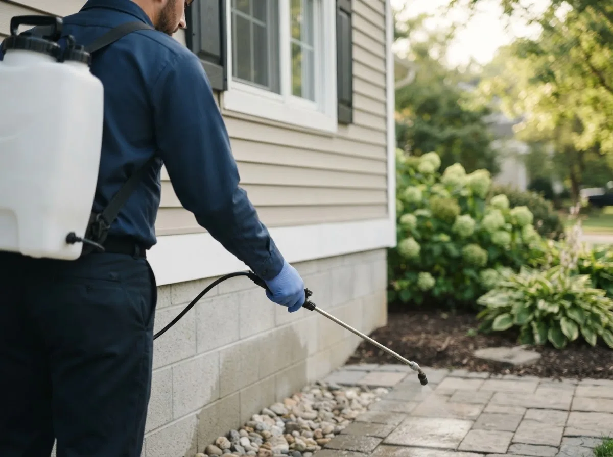 Pest control technician inspecting a home in Caro, MI